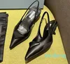 Slingback heels in metallic leather Women Designer Sandals Pointed Triangle decoration Kitten Heels Sandal for Classics Black White with Dust Bag 35-42 With box