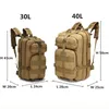 30l/40l Milhas militares ao ar livre mochilas táticas de mochila tática Campo de camping de caminhada de trekking saco de caça de pesca 230412