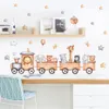 Wall Decor Cartoon Train With Jungle Animals Stickers Children Nursery Vinyl Decal Mural Kids Baby Room Interior Home 230411