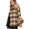 Dameswolmengsels 2023 Natural Real Fur Raccoon kraag manchetten Plaid dames jas vrouwelijke wollen jas winter bovenkleding tess22