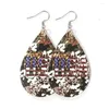 Boucles d'oreilles pendantes double face en faux cuir en forme de larme pour le jour de l'indépendance 2023, guépard, tournesol, drapeau américain imprimé, bijoux patriotiques, vente en gros