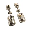 Dangle Earrings Clear Rhinestone Double Square Pendant Long Drop Dinner Jewelry For Women Crystal Geometric Water