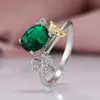 Band Rings Oval Cut Green Stone Ring Silver Color Plant Flower Rings For Women Wedding Bands Female Promise Engagement Ring Zircon Jewelry AA230412