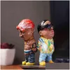 Objetos decorativos Figuras Mini ornamentos de resina Hip Hop Rapper engraçado Bro conjunto estatueta para residências em casa Scptures Decoratio Dhin3