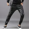 TSINGYI Moto Biker Faux Leather Pants Men Joggers Harem Pant Elastic Waist Zipper Pockets Black Streetwear Slim Fit Men Clothing291S