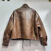 Women's Leather Streetwear Fashion Vintage Brown Short Faux PU Coat Women Autumn Casual Stand Collar Long Sleeve Female Biker Jacket