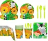 Party Decoration Jungle Animal Theme Disponertable Table Seary Lion Tiger Paper Plates Cups Kids Baby Shower Supplies