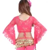 Desgaste de la etapa Mujeres Top de encaje floral Wrap Tie Choli Blusa Bandage Shrugs Cardigan Belly Dance Dancewear Traje 3/4 Mangas acampanadas Crop Shawl