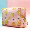 Cartoon Fruit Women PU Couro Bolsa Cosmética Travel à prova ao ar livre Organizador de maquiagem grande zíper bolsas de higiene pessoal bolsas de bolsa