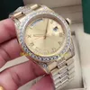 18 Stil Kutu Erkek ile 18K Sarı Altın Saatler Erkekler 40mm Şampanya Roman Arama Tarihi Çember Sarı Altın Elmas Çerçeve Bezel Bilezik 193L