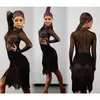 Stage Wear 2023 Latin Dance Dress Women Practice Clothing Leopard Sexy Mesh Tops Skirt Performance Costume Fringe DNV17369