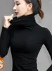 Kvinnors T-skjortor Kvinna Långa ärmar Retro High Collar T-shirt Kvinnlig Autumn Black Mesh Top Ladies Turtleneck Varma kläder G642