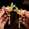 Hårtillbehör Vintage Flower Clips for Girls Decor Yellow Alloy Headwear Chinese Hanfu Cosplay Costume