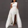 Ethnic Clothing White Elegant Sleeveless Bodycon Dress High Wiast Split Robe Fashion Sexy Evening Night Party Club Maxi African Dresses