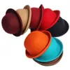 Caps Hats Adult Children Flattop Fedora Pure Color Imitation Wool Jazz Wide Brim Ladies Elegant Round Bowler 230412