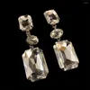 Dangle Earrings Clear Rhinestone Double Square Pendant Long Drop Dinner Jewelry For Women Crystal Geometric Water