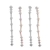 Dangle Earrings Promotion Rose Gold Color 5A Sparking Bling Cubic Zirconia Cz Bar Long Dangling Tassel Women Earring Romantic