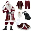 Decorazioni natalizie 9 pezzi velluto Deluxe Babbo Natale padre costume cosplay costume adulto vestito operato Set completo190q