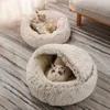 Lits pour chat hiver chaud Long lit en peluche pour animaux de compagnie rond 2 en 1 maison chien sac de couchage doux chenil nid coussin pour petits chiens/chats