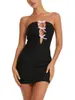 Casual Dresses Women s Lace Mini Dress Off Shoulder Strapleless Tie-up Front BodyCon Slim Fit Going Out Party Club