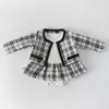 Baby Girl Ubrania Noworodka wiosna 2019 Baby Rompers for Girls Plaid Princess Christmas Baby Ubrania Zestaw Romper+ Kurtka 2PC Y1995