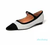 Äkta läder Mary Jane Shoes Women 2023 Mixcolor White Black Rhinestone Strap Dress Shoes Lady Flats