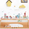 Decoración de pared, pegatinas creativas de dibujos animados de ciudad para habitaciones de niños, dormitorio infantil, autoadhesivo, hogar 230411