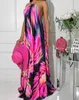 Casual Dresses Halter Colorful Print Open Back Maxi Dress Fashion Women Printing Boho Long Evening Party