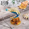 H&D Hand Painted Enamel Animal Figurine Crystal Jeweled Hinged Trinket Boxes Decorative Jewelry Box Collectible Christmas Gift 201270m