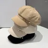 Bérets Artiste Chapeau Style Coréen Couleur Unie Pour Filles Boucle De Ceinture En Métal Femmes Visières Casquette Peintre Béret Octogonal