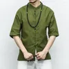 Etniska kläder 2023 Summer Casual Short Sleeve Shirt Men Chinese Style Cotton Linne Half Mane Brand M-5XL 30034