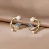 Dos boucles d'oreilles coréen bleu clair luxe Zircon queue de poisson perle goujon pour les femmes mode cristal Imitation douce boucle d'oreille fille bijoux