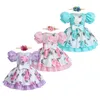Платья для девочек, платье принцессы с пышными рукавами и цветочным принтом для маленьких девочек, винтажное многослойное платье для дня рождения