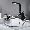 Rubinetti per lavandino del bagno Rubinetto per lavabo Moda Ottone Nero Soffione doccia estraibile Rubinetti con rotazione a 360° Freddo