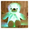 Gevulde pluche dieren 30 cm 50 cm Luminous Creative Up Led Teddy Bears Toy Colorf gloeiende beer kerstcadeau voor Kid Drop del Dhekx