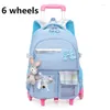 Sacos escolares Xzan mochila com rodas mochila escolar destacável mochila feminina carrinho para meninas crianças bagpack