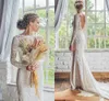 Backless Mermaid Wedding Dresses with Long Sleeve 2023 Romantic Lace Boat neck Outdoor Country Bohemain Bridal Gowns