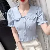 Blusas femininas moda de verão sexy colheita tops women 2023 coreano casual short branco rosa camisetas de manga vintage de manga roxa