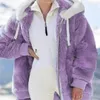 Mulheres misturas de lã outono inverno mulheres jaqueta quente casaco moda pelúcia cor sólida zíper bolso com capuz outwear top plus size s a 5xl 231110