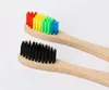 Färgglada huvud bambu tandborste miljö trä regnbåge bambu tandborste oral vård mjuk borst resor tandborste