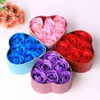 6Pcs Scented Rose Petal Gift Bath Body Soap Flower Gift Wedding Party Favor with Heart Shape Box225H