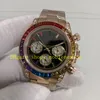 2 Style Mens Chrono Watch Men's 40mm 116595 Quartz Chronograph Rose Gold Rainbow Diamond Black Dial 116595RBOW 116598 Sport Everose Watches Wristwatches