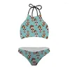 Kvinnors badkläder Crop Tops Bikini Set 2023 Swimming Suit for Women 3D Skull Print High Neck Plus Size Swimsuit Ladies Bathing