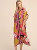 Kvinnors badkläder Bohemian Dress Print Beach täcker pareos de playa mujer över storlek baddräkt täcker mantel kaftan tunika maxi klänning 230412