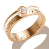 Klasyczne cyfry rzymskie Enamel Pierścień dla kobiet mężczyzn Kryształowe Pierścionki ze stali nierdzewnej 18 K ZŁOTA PLATED BRIDE Wedding Biżuteria Nowa