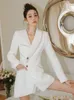 Women s Suits Blazers White Diamond Beading Medium Long Elegant Slim Single Breasted Suit Jackets Streetwear Ladies Full Sleeve Outwear S L 230411