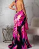 Casual Dresses Halter Colorful Print Open Back Maxi Dress Fashion Women Printing Boho Long Evening Party