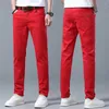 Herenjeans Klassieke stijl Mode Dagelijks Casual Recht Slim Fit Denim Stretchbroek Roze Geel Rood Merk Mannelijke broek