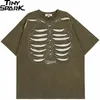 Men's T-Shirts Streetwear Tshirt Skeleton Graphic Embroidery Ripped T Shirt Oversized Men Cotton T-Shirt Hip Hop Loose Tops Tees Hipster 230412