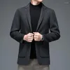 Men's Suits Stylish Men Gray Black Cashmere Woolen Blazers Notched Collar Side Pockets Design Sheep Wool Blend Suit Jacket Male Outfis 2023